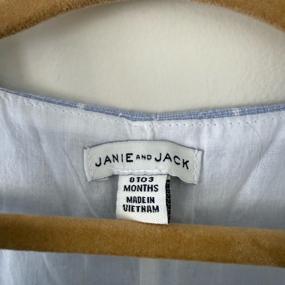 Janie and Jack Boys 0-3m Linen Light Blue Windowpane Check Plaid Overalls Easter - Picture 3 of 9